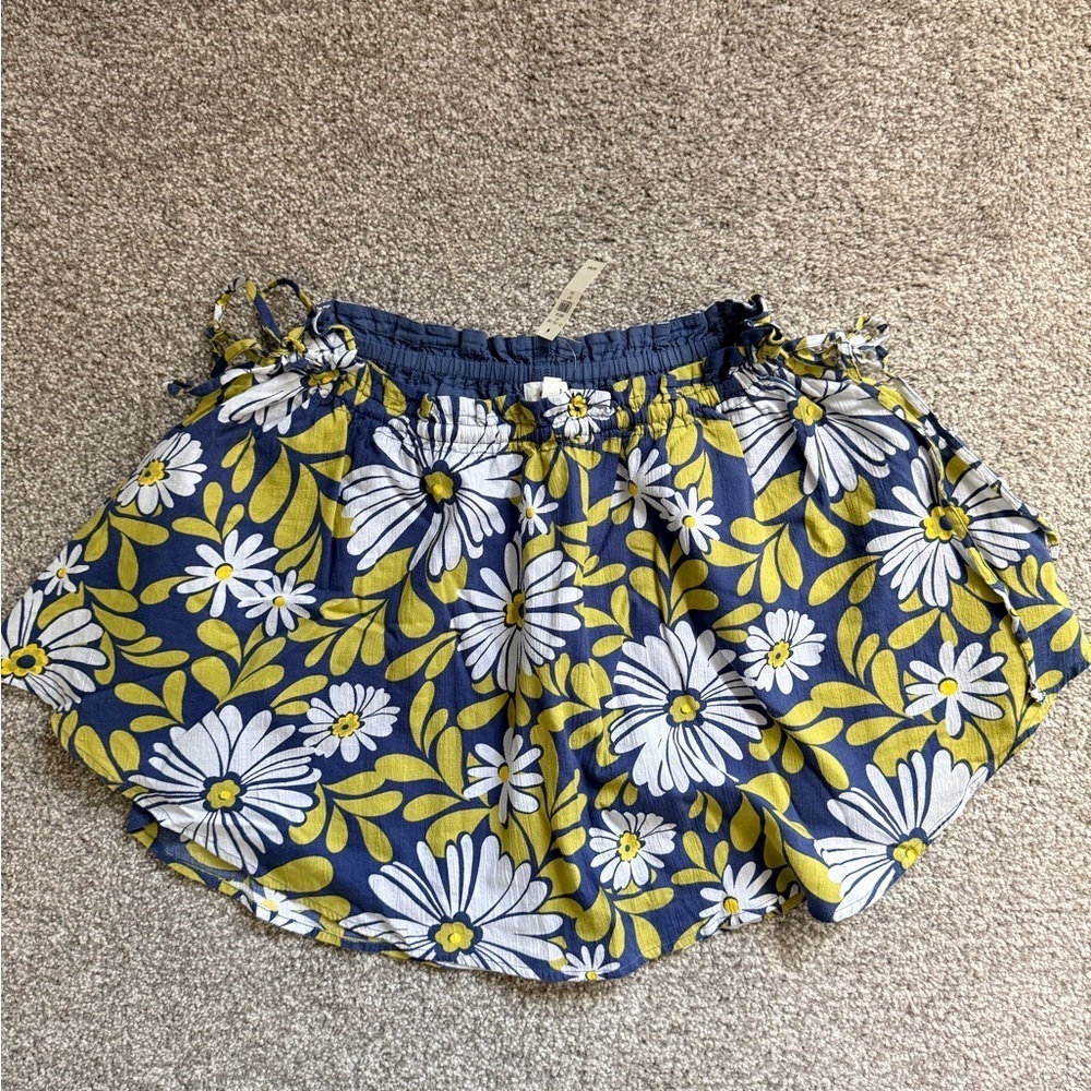 Aerie Navy and Mustard Floral Skater Skirt